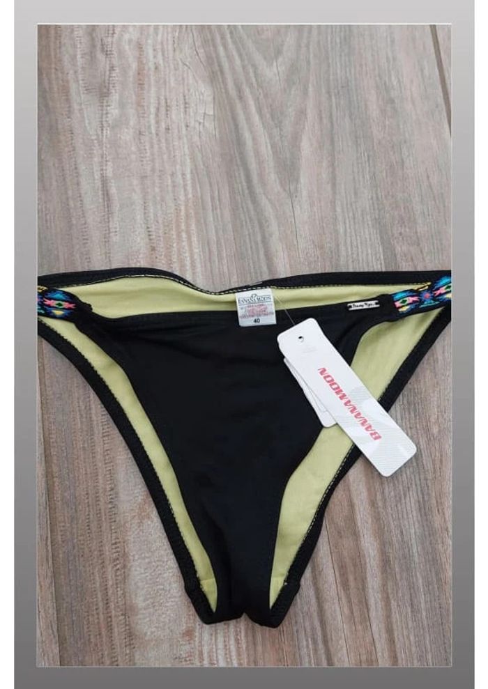 Bas de maillot de bain noir intérieur jaune, motif tribal sur les cotés - Taille 40 Banana Moon