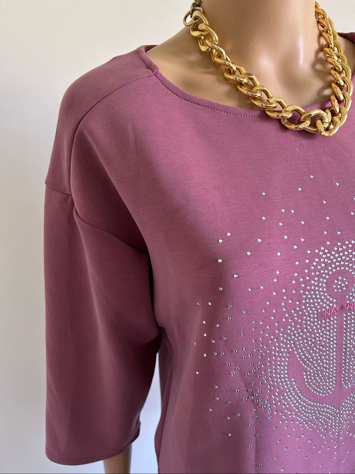 Pull sweat rose neuf avec strass Naf Naf taille S - photo numéro 4