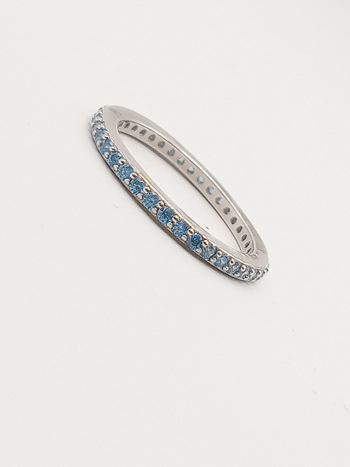 Anello fedina argento sterling S925 zirconi blu misura 13.5 - photo numéro 3