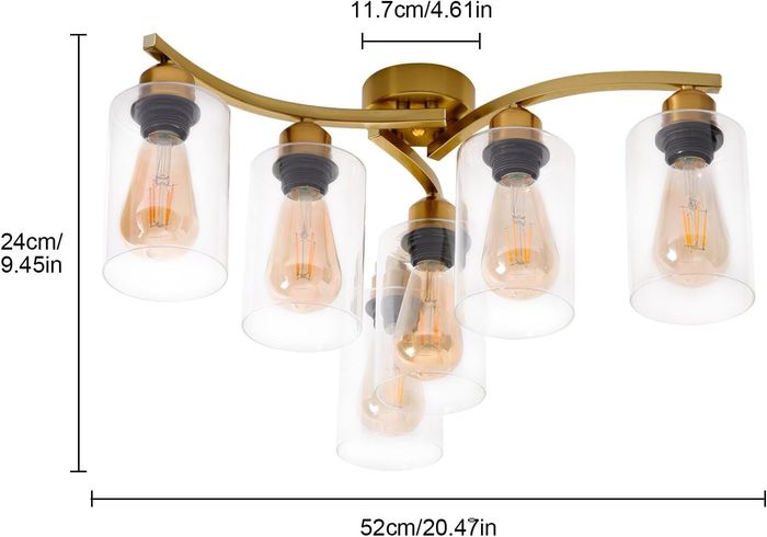 [NEUF] Lustre avec 6 Abat-jour en Verre, E27, Plafonnier Vintage - photo numéro 6