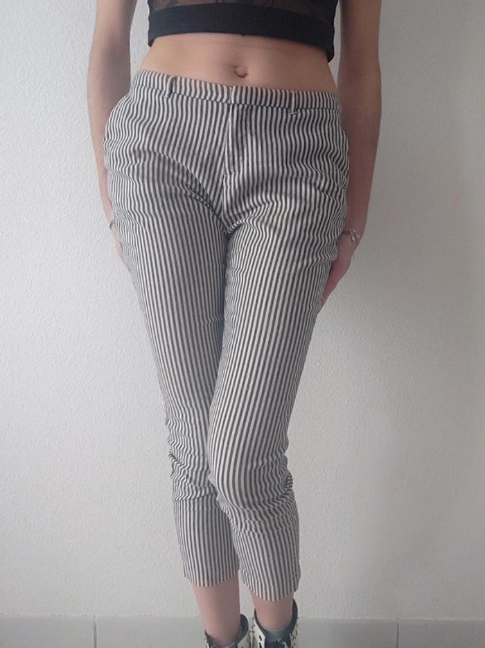 Pantalon carotte rayé blanc gris / Scotch & Soda - 36/S à 38/M - photo numéro 3