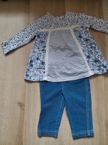 🌴 Ensemble tunique bleu + jegging taille 3 mois