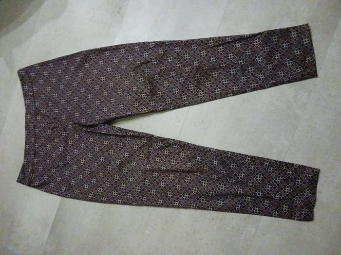 pantalon imprimé prune et blanc Taille 38 Atmosphere Neuf - photo numéro 2