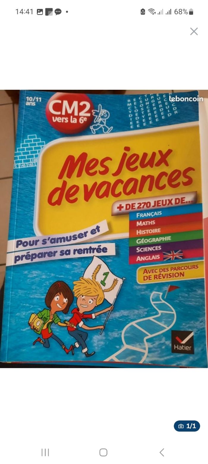 Mes jeux de vacances cm2 à la 6 eme