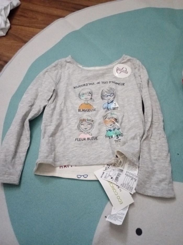 Lot 2 t-shirts manches longues neufs 3 ans - photo numéro 3