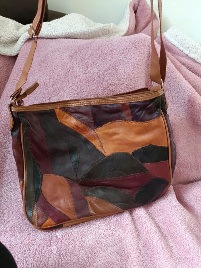 Sac à main patchwork marron - photo numéro 3