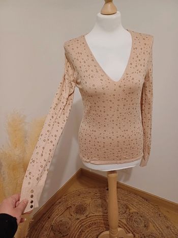 Pull fin rose/Abricot leopard Camaieu taille S 36