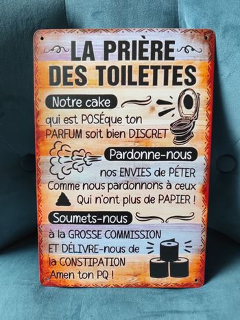 Plaque métal la prière des toilettes  neuve 20x30cm