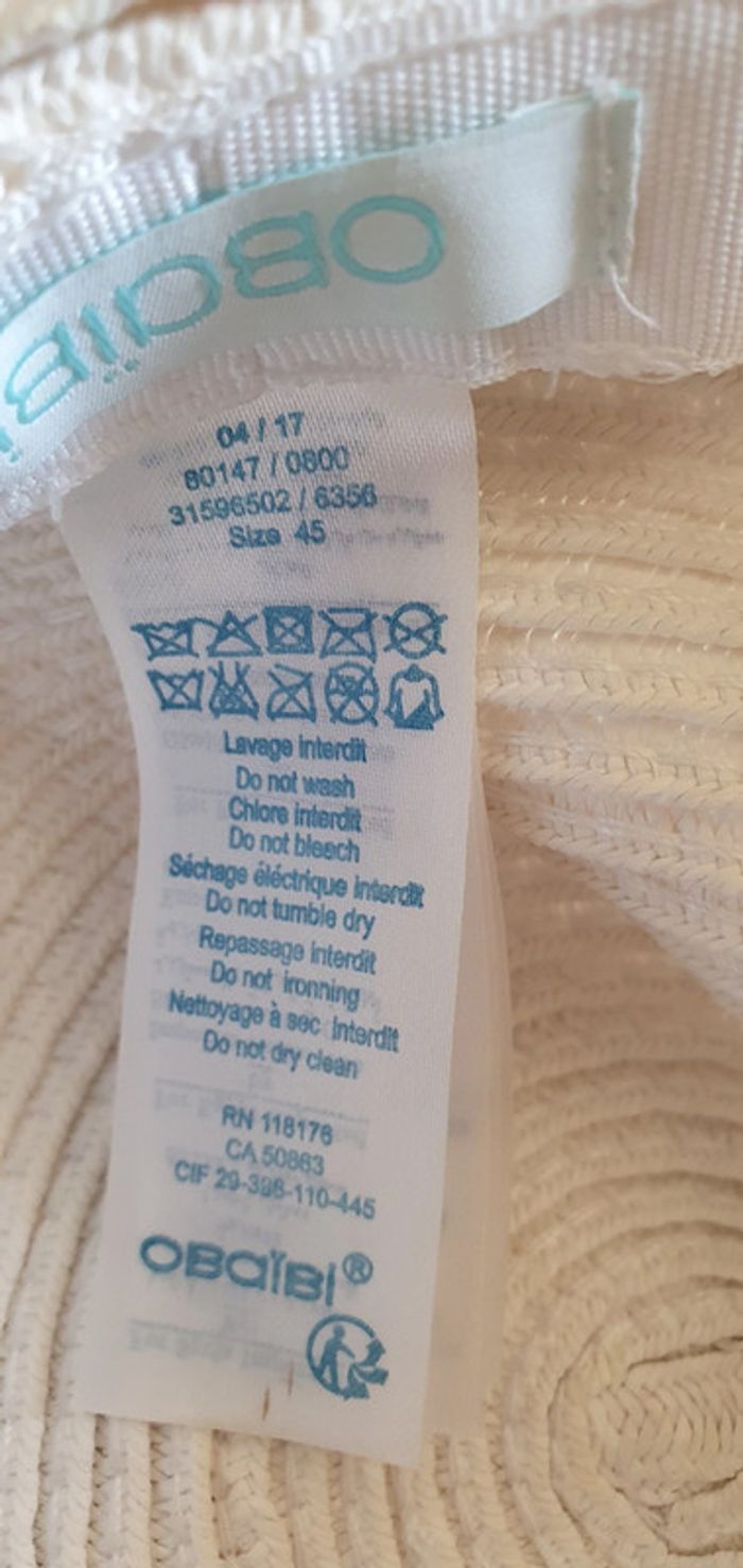 chapeau d ete blanc obaibi 45 cm - photo numéro 4