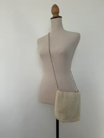 Sac à main seau perle beige noir bandoulière borsa bolsa bag saco borsa Zak femme donna woman
