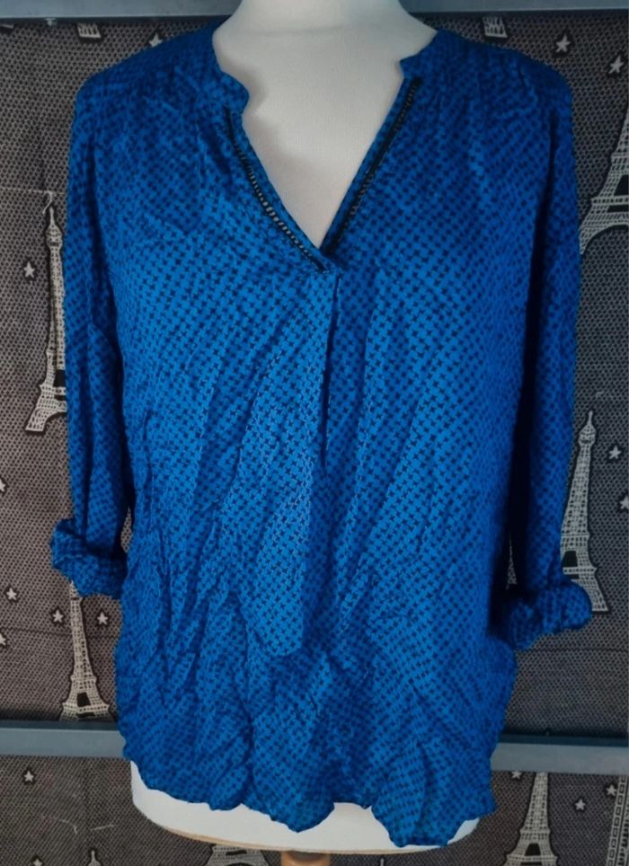 Blouse légère bleu à motifs manches retroussable taille 46 - photo numéro 7