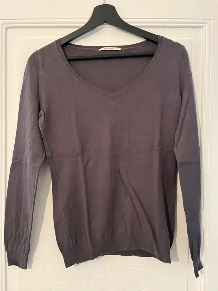 Pull fin col rond femme gris Camaïeu