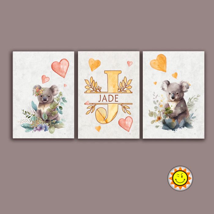 Lot de 3 affiches bébés animaux aquarelle imprimées cadeau naissance personnalisé - photo numéro 2