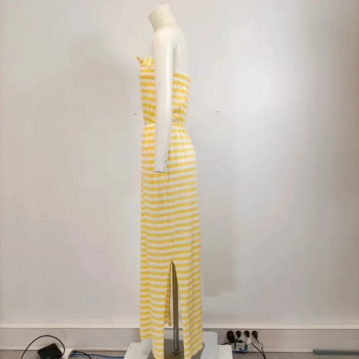 Robe longue rayée jaune et blanche bustier nœud CMT Atelier taille 38 A573 - photo numéro 4