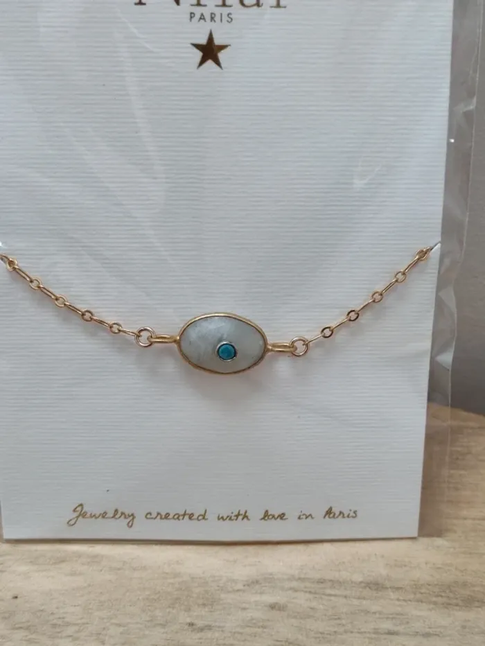 🌈🌝 bracelet pierre de lune arc-en-ciel 🌙doré à l'or fin 24K - photo numéro 3