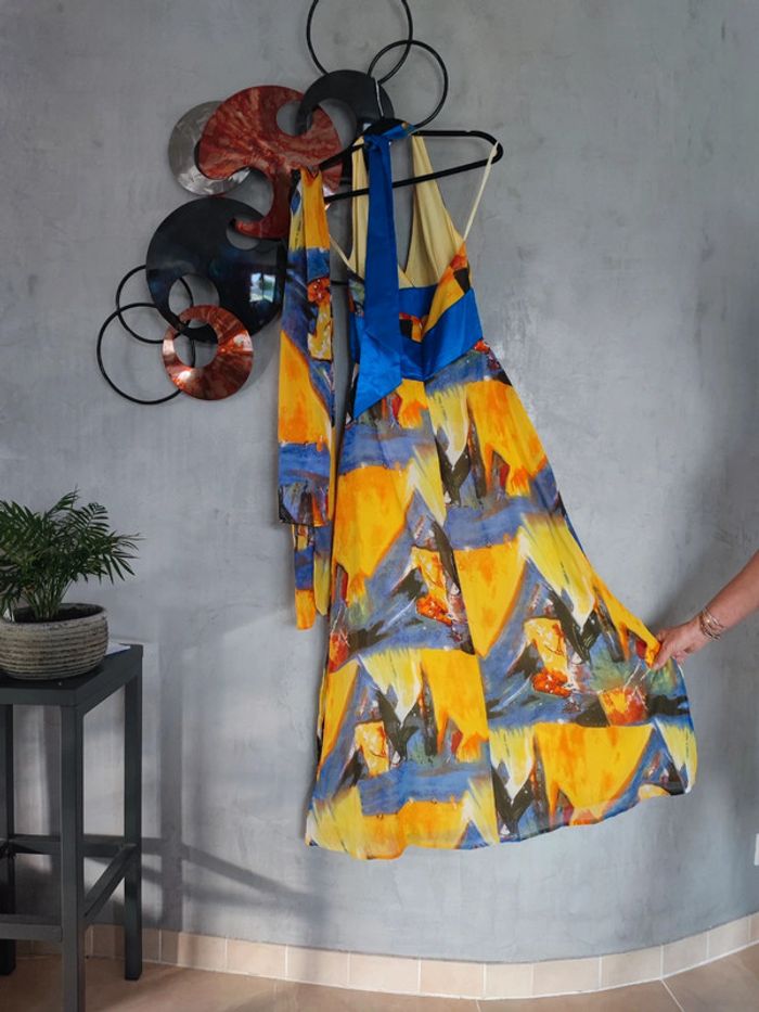 Ensemble robe et étole jaunes à motifs et sequins Kharisma - photo numéro 3