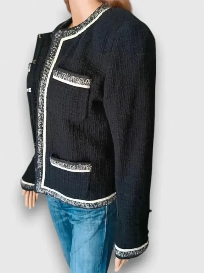 .Blazer jaqueline riu noir liseré blanc fermeture à crochets 4 poches taille L - photo numéro 3
