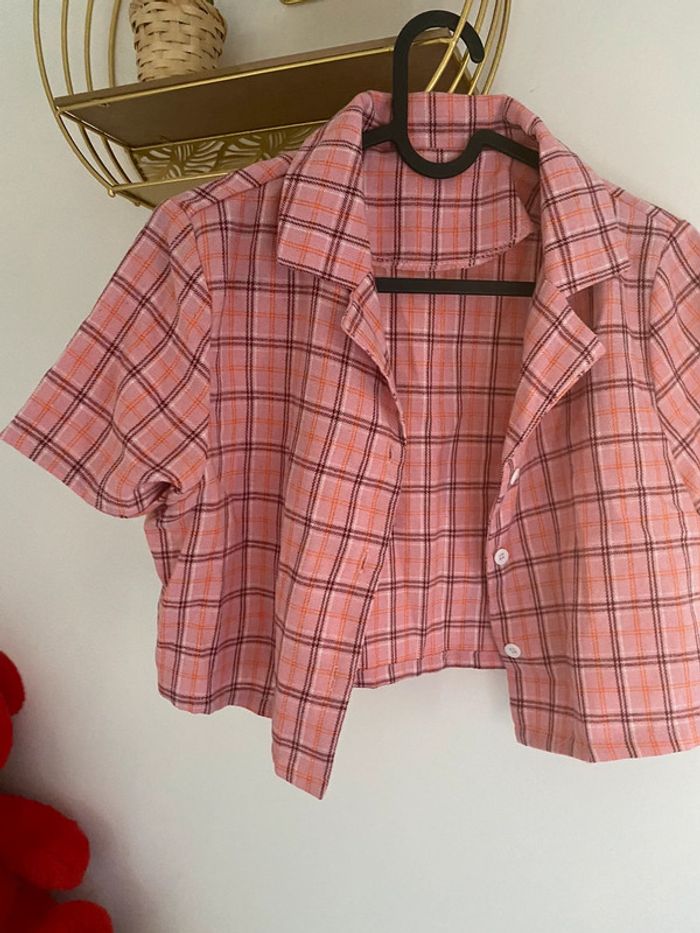 Top sans manches carreaux rose Neuve - photo numéro 2