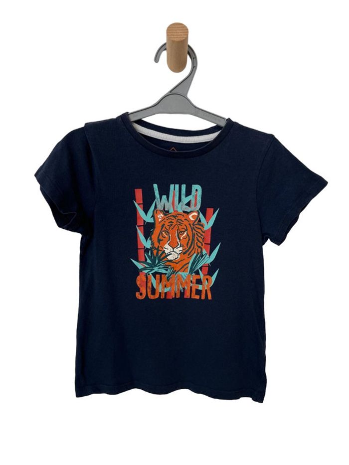 T-shirt bleu marine "Wild summer" (motif tigre) - TEX 5-6 ans