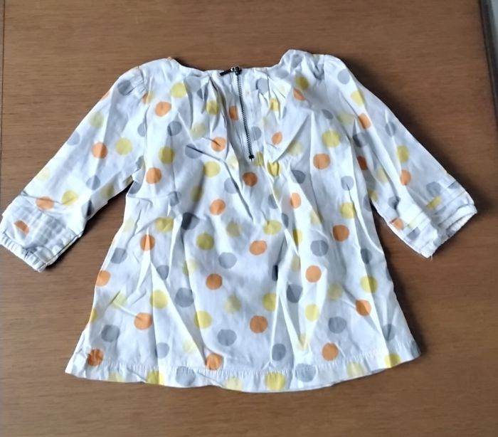 Chemise, manches 3/4 ,blanche à points de couleurs, Vertbaudet, 4 ans, 102 cm - photo numéro 2