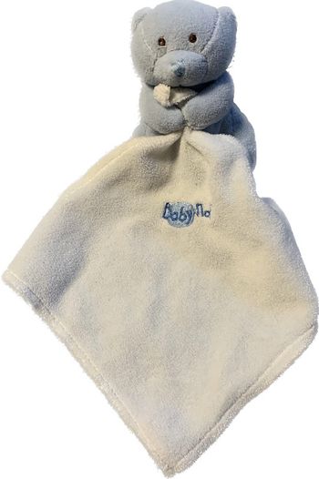 Petite peluche Doudou ours blanc et bleu / Nin-Nin
