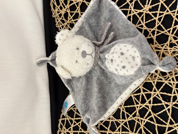 Doudou plat ours TEX BABY étoiles gris blanc carré 19 cm - photo numéro 7