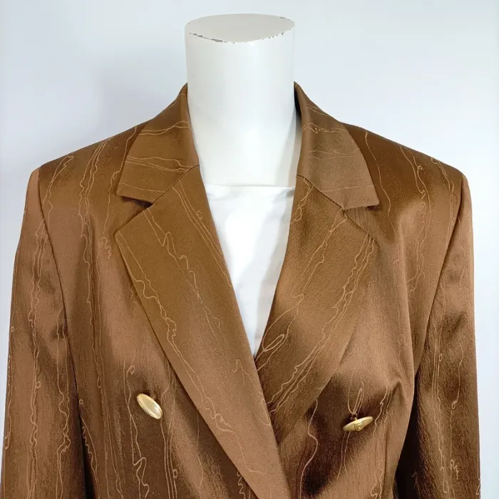 Veste longue satinée marron à double boutonnage - Taille 40 - Dino Valiano - A424 - photo numéro 7