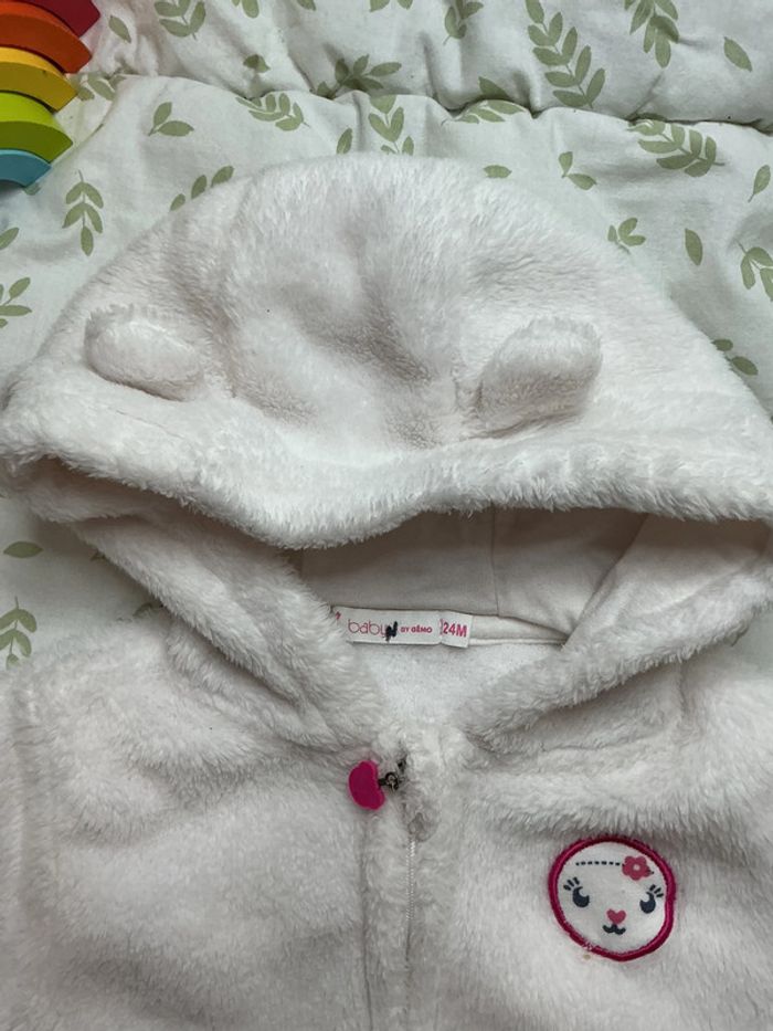 gilet polaire zippé à capuche gants intégrés blanc gémo 24 mois - photo numéro 4