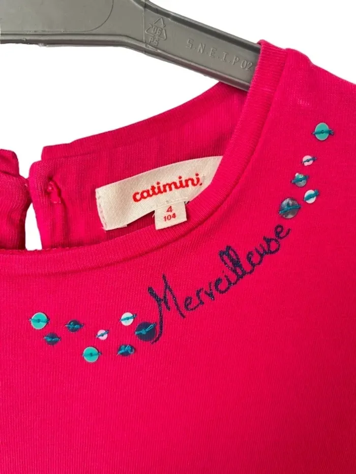 Robe à manches longues fuchsia motif oiseaux - Catimini 4 ans (104cm) - photo numéro 2