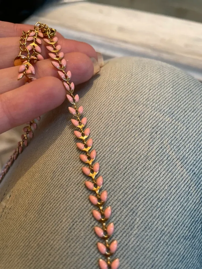 Collier délicat épis rose et doré acier inoxydable - photo numéro 5