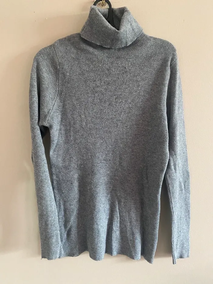 Pull col roulé gris élastique - photo numéro 2