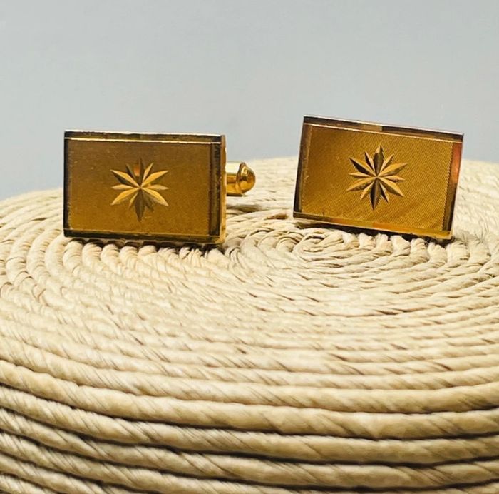 🔥 Paire Boutons de manchette vintage chic  rectangle . Plaqué or poinçon. - photo numéro 3
