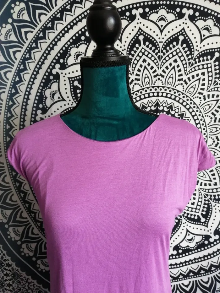 Robe violette à volants bi-matière croisée dans le dos doublée / diksi / (M) - photo numéro 3