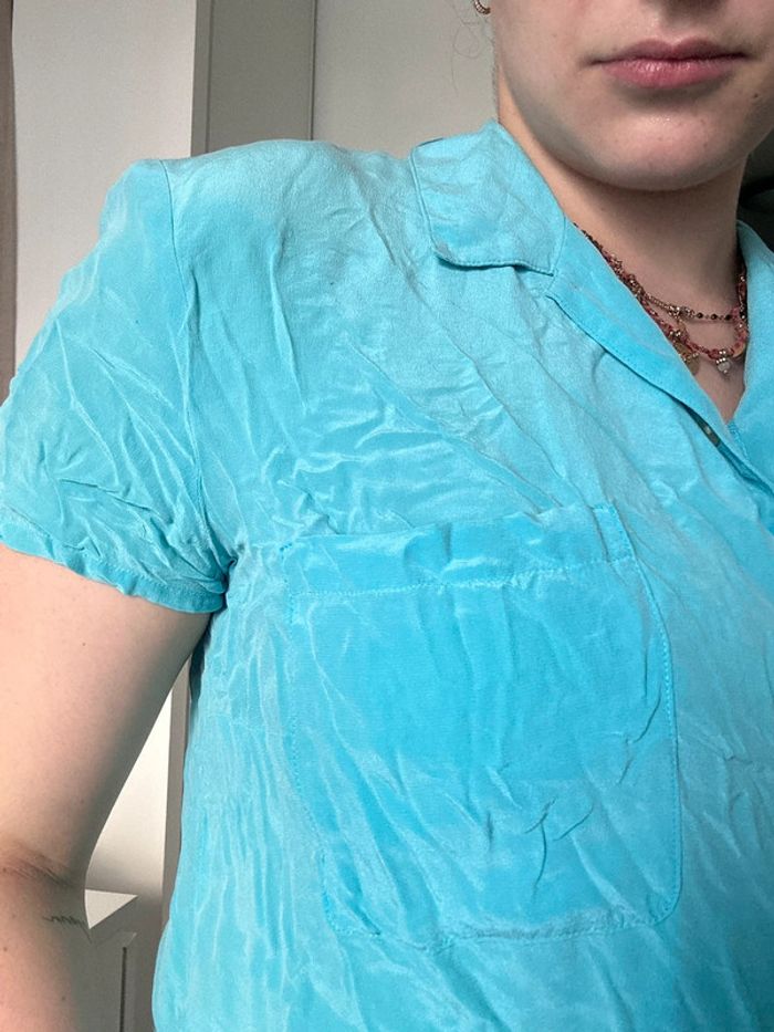 Haut fluide bleu turquoise – Taille M - 100% soie - photo numéro 5
