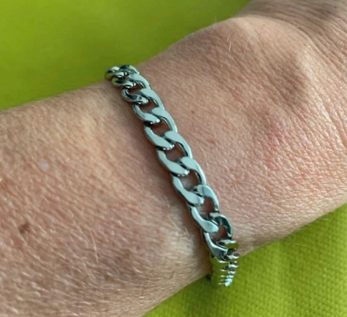 Bracelet cubain mixte en acier titane argenté 19 cm