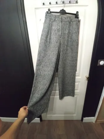 Pantalon Vila T38 – maille épaisse, coupe large oversize gris chiné