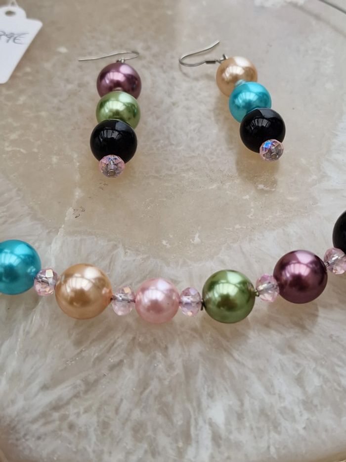 Parure Bijoux Acier Grosses Perles Multicolore - photo numéro 11