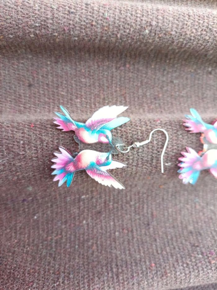 Boucles d'oreilles oiseaux colibris rose - photo numéro 4