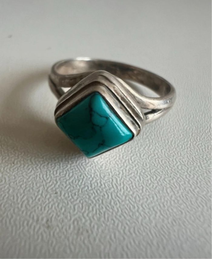 Bague en argent 925 femme a pierre bleu turquoise bijoux gris argenté accessoire de mode poinçonné - photo numéro 2