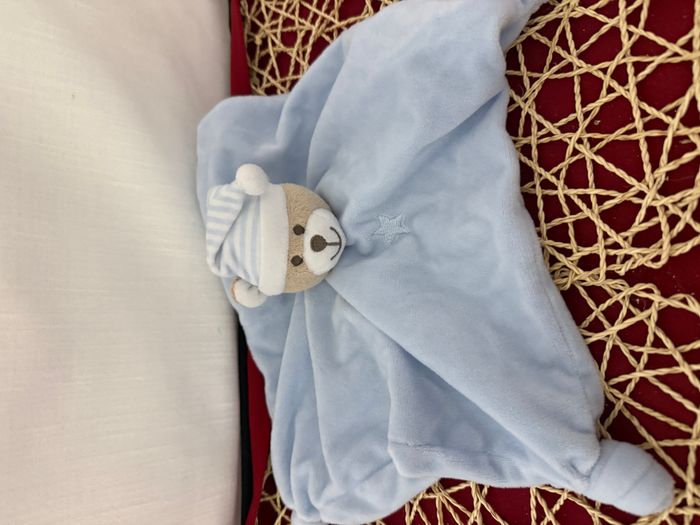 doudou plat ours bleu bonnet de nuit cœur - photo numéro 4