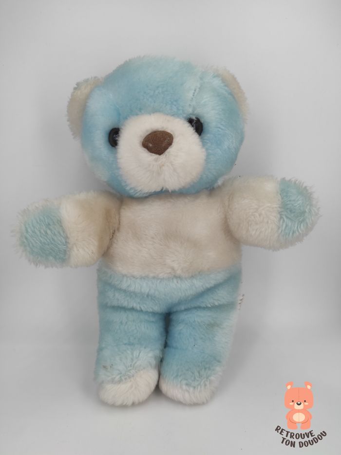 Peluche Ours Bleu et Blanc Vintage