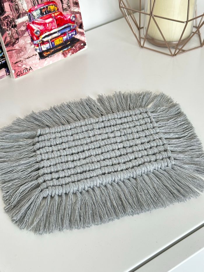 Napperon en macramé coton gris forme rectangulaire