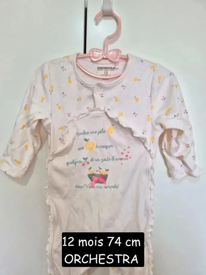 Orchestra Dors-bien en jersey print fruits pour bébé fille 12 mois 74 cm pyjama - photo numéro 2