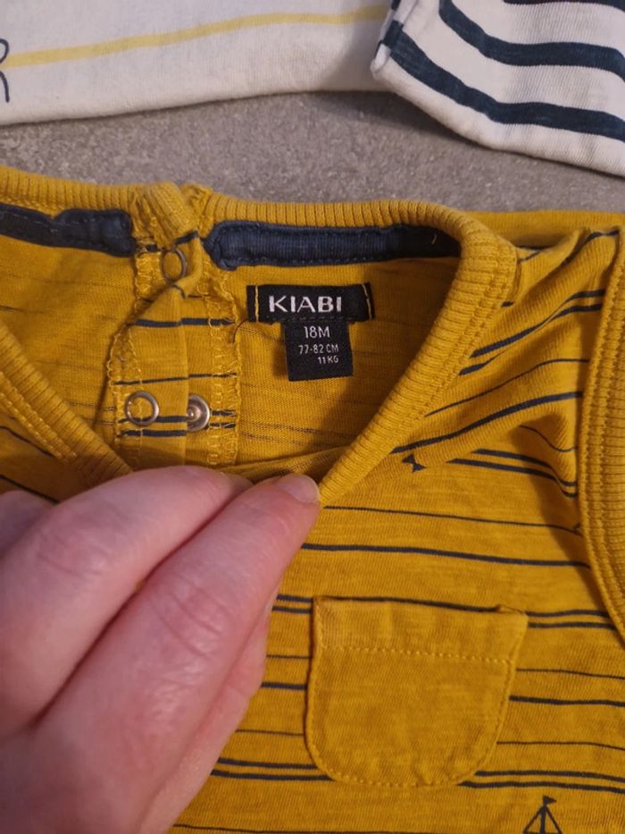 Lot 3 Tee-shirt manche courte été bébé garçon blanc marinière T18mois TBE tape à l'œil kiabi - photo numéro 2
