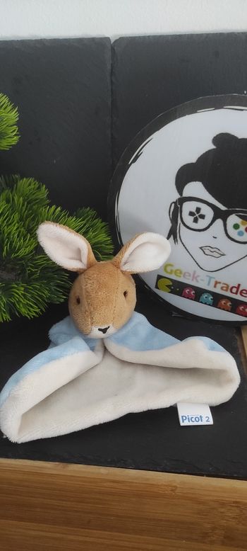 doudou lapin picot2 picot 2 marron blanc bleu noir triangle Peluche  DD003097