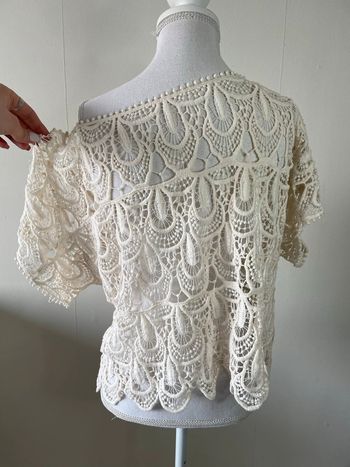 Top t-shirt maille beige crochet haut Ricamo topje Tanktop Camiseta Canotta Camisola dentelle crème