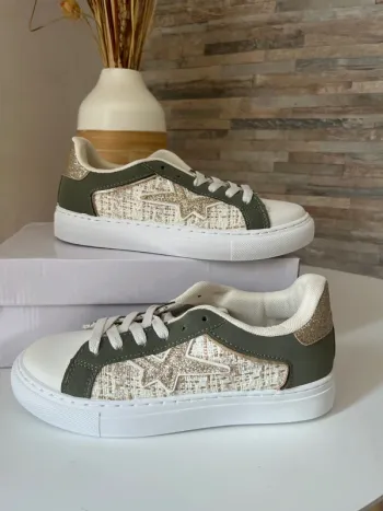 Baskets kaki écru et tweed