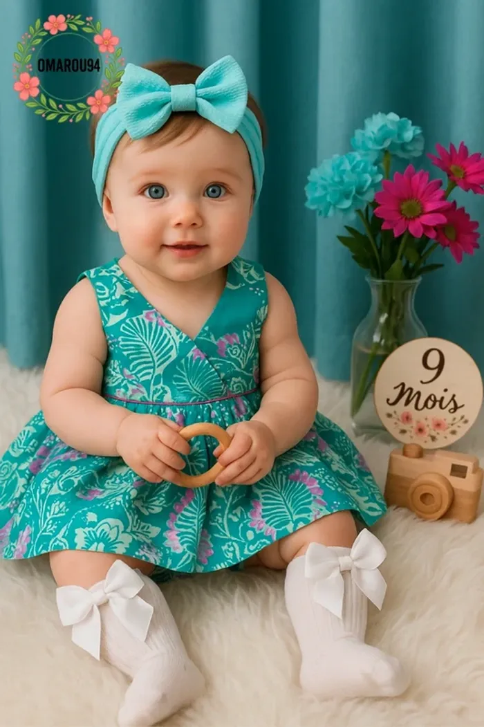 Robe fleurie et bandeau cheveux DPAM fille 9 mois 🎀