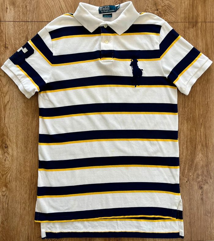 Polo/chemise/T.shirt/ rayé blanc, bleu marine et jaune Polo Ralph Lauren pour homme, taille M - photo numéro 2