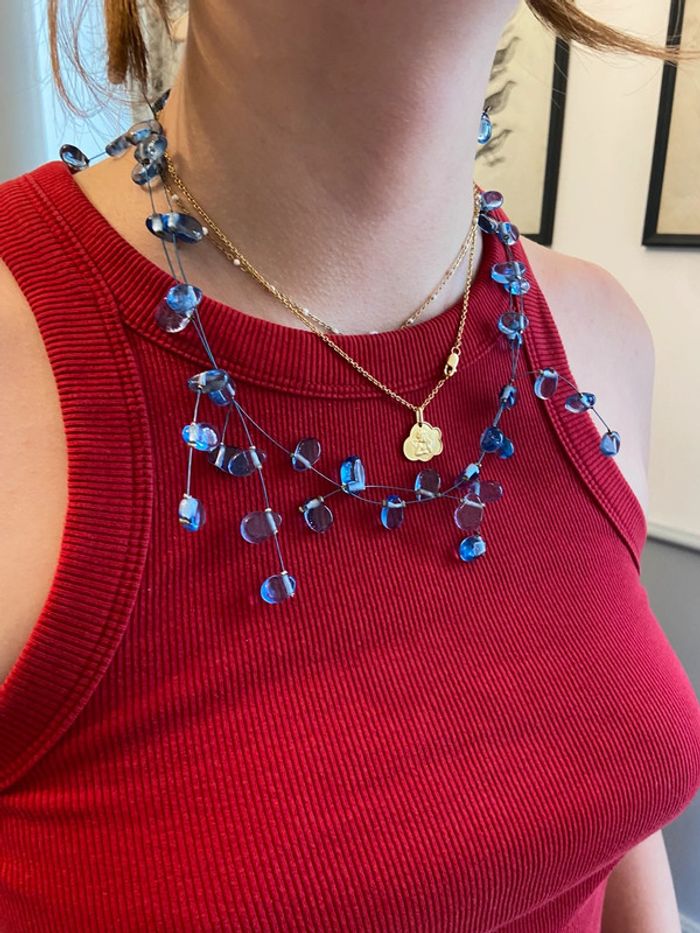 Collier façon rivière de perles, perles de verre bleues - photo numéro 11